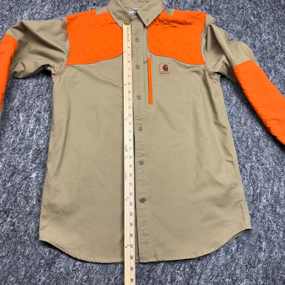 Carhartt Upland Field Shirt Mens Medium Tan Blaze Orange Hunting Shooting Top - Picture 2 of 9